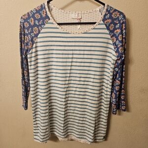 Matilda Jane Floral and Striped 3/4 Sleeve Top
